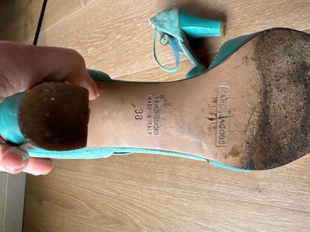 Vintage Marc Jacobs Turquoise Suede & Leather Mary Jane Heels - Size 38 - Picture 9 of 11